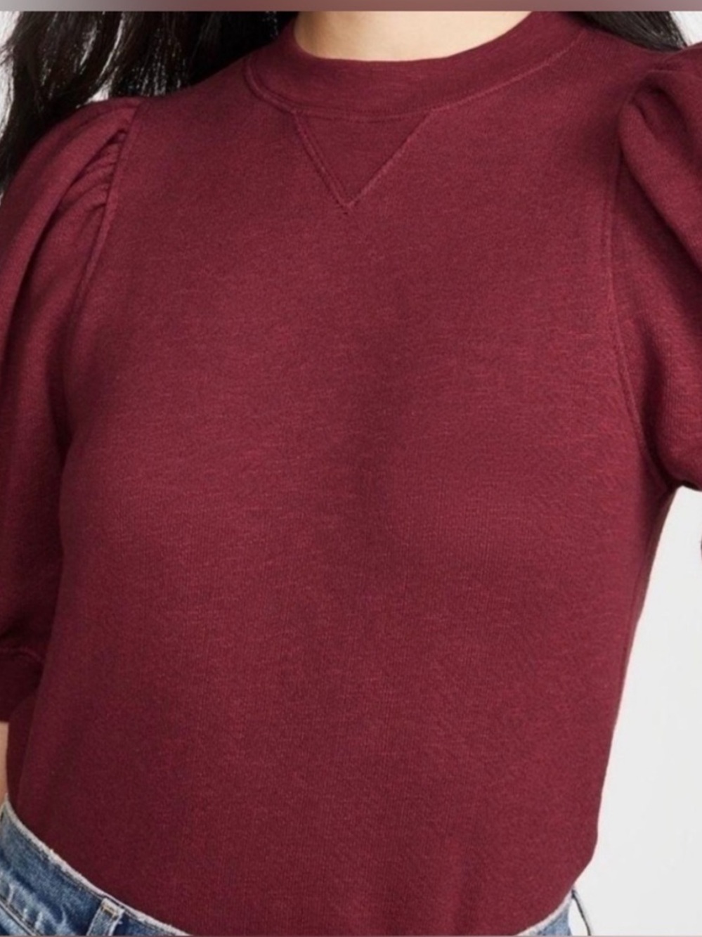 Ulla Johnson Crew Neck Puff Sleeve Maroon Sweatshirt Size Small - Picture 2 of 7